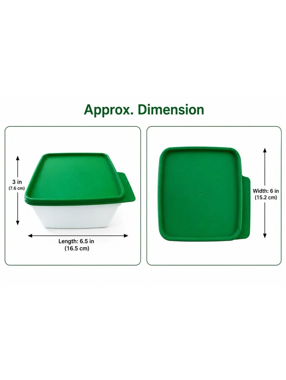 VTG Tupperware 2L Square Storage Container 6588A-5 Green Seal Lid 6589A-5 White